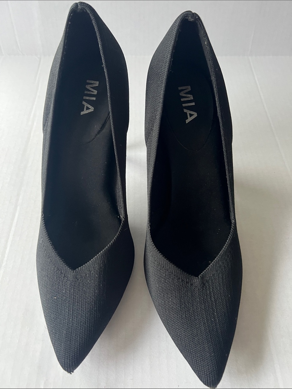MIA Black Pointed Toe Stiletto Pumps Women’s Classic Textured Fabric Heels Sz 9